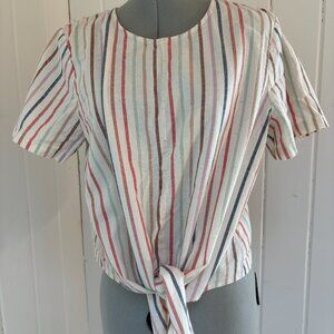 Madewell Striped Tie-Front Top Multicolor Short Sleeve Size XL
